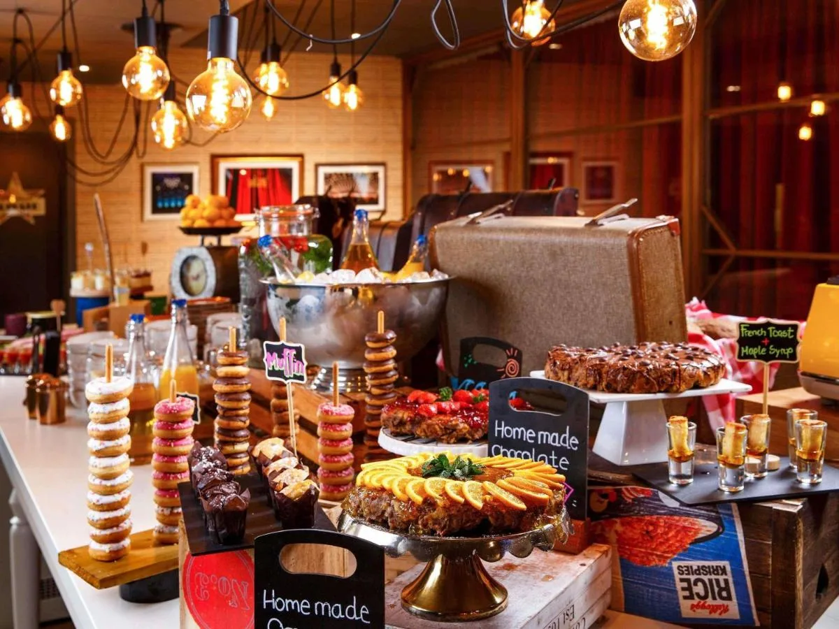 Table of desserts and pastries at breakfast