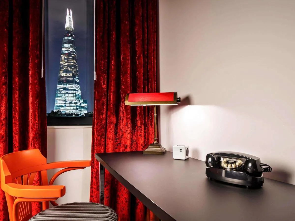 Hotel room desk overlooking the Shard